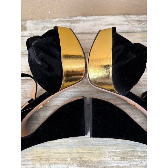 Charlotte Olympia Vreeland Black Velvet & Gold Platform Wedge Heel EU 39.5 w/Box - Picture 8 of 14